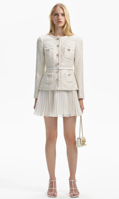 Tüvit Ceketli Pileli Mini Elbise