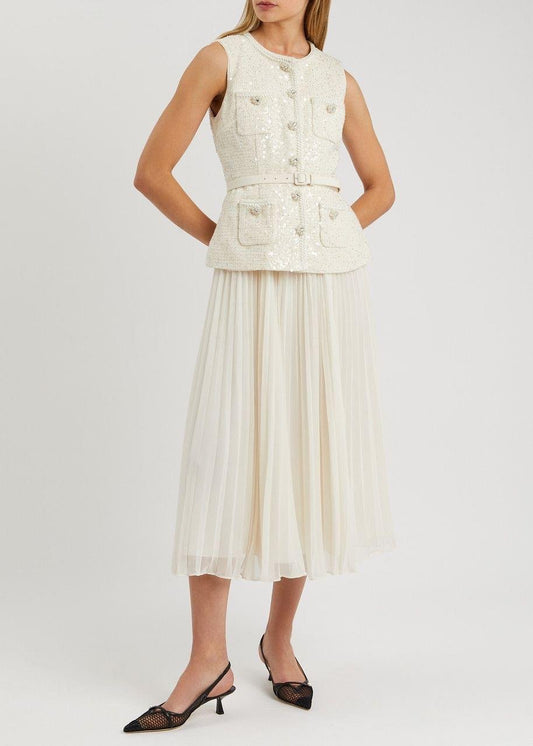 Tüvit Yelek ve Pileli Etek Takım