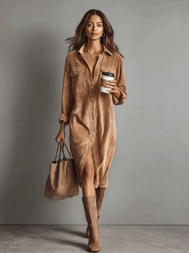 Belissa™ |Cepli Kadife Gömlek Elbise – Belissatr Casual Style