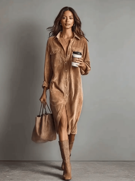 Belissa™ |Cepli Kadife Gömlek Elbise – Belissatr Casual Style